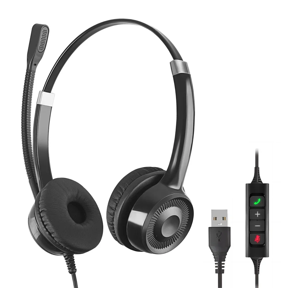 2024 Professional Over Ear Wired USB Call Center Headphone Noise Cancellation Headset  Microphone For Computer/PC