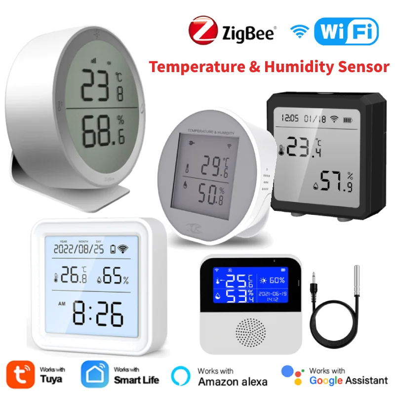 

Tuya WIFI Zigbee Smart Temperature & Humidity Sensor With LCD Screen Display App/Voice Control Via Alexa Google Home Smart Life