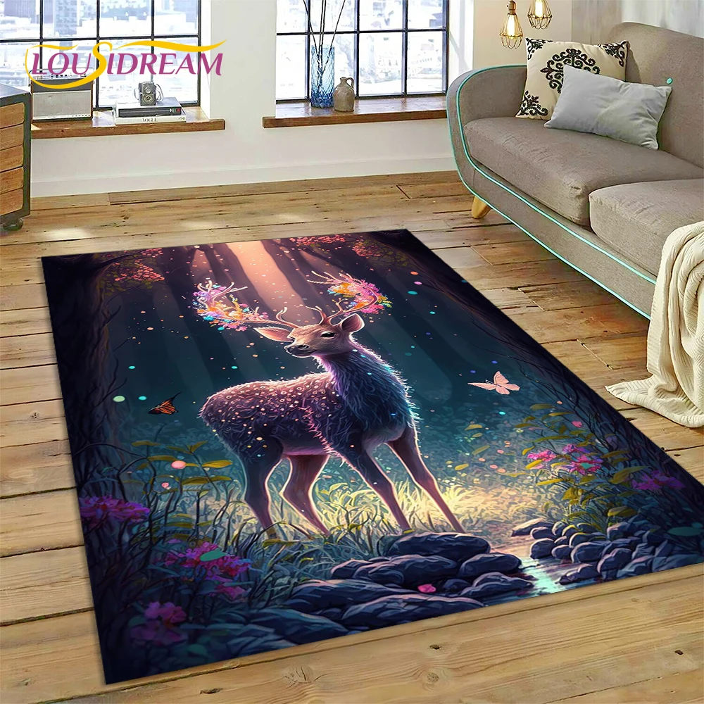 Alfombra de área de dibujos animados de ciervo Sika de alce de Navidad de ensueño, alfombra para el hogar, sala de estar, dormitorio, sofá, felpudo, alfombra antideslizante para niños