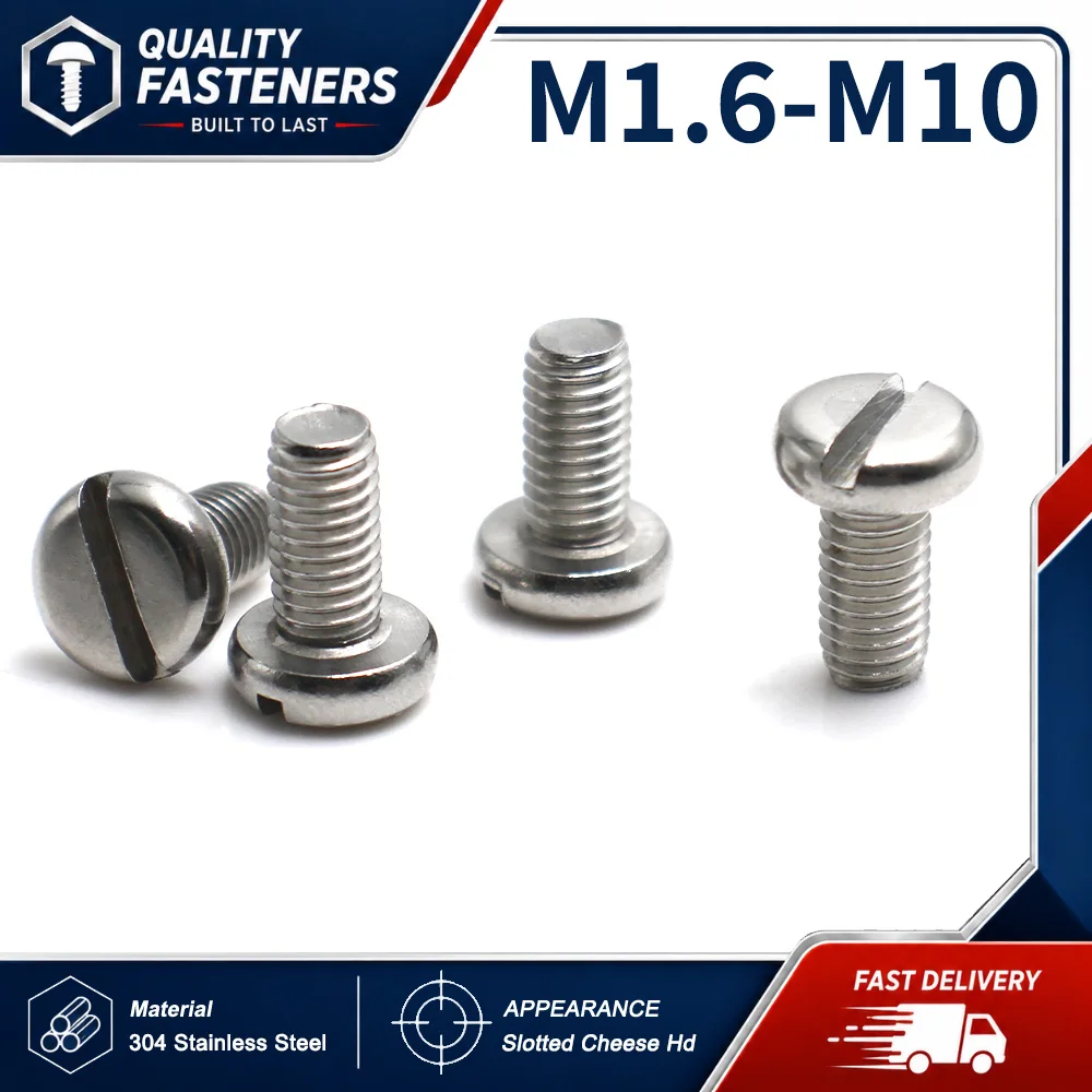 5-50pcs A2-70 304 Stainless Steel M1.6 M2 M2.5 M3 M4 M5 M6 M8 M10 Slotted Round Head Slot Column Round Cheese Head Screw Bolt