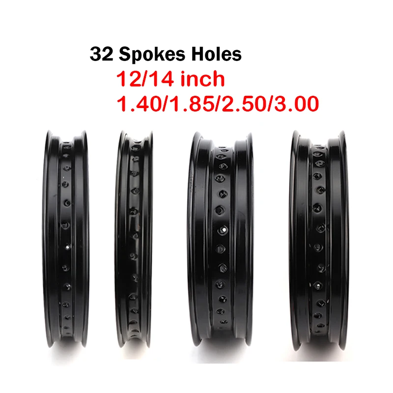 Motorcycle 12/14 inch Aluminum Alloy Wheel Rims 32 Spokes Holes 1.4/1.85/2.15/2.50/3.00*12\