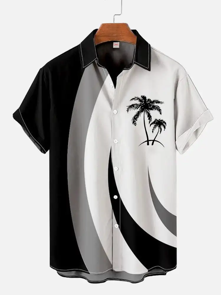 Summer Coconut Tree Print Shirts Men\'s Hawaiian Shirts Beach Leisure Fashion Shirt Beach Landscape Element Short Sleeve Shirts