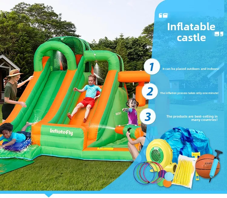 دكتور دولفين نفخ ترتد البيت مع الشريحة المزدوجة نفخ نطاط منزل القفز القلعة مع منفاخ هدايا أعياد ميلاد للأطفال #6