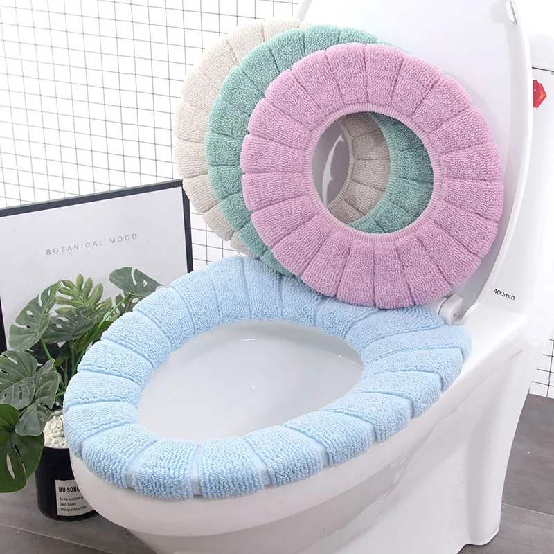 

Washable Knitting Pure Color Soft Pad Toilet Seat Soft Thick Warm And Comfortable Pumpkin Shape Cover Closestool Mat Universal