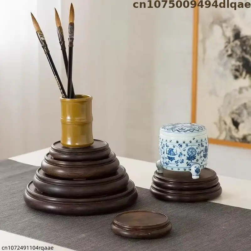 High Quality Miniature Wooden Tea Sets Pedestal Round Standing Flower Base Coffee Figurines Vase Flower Pot Sorting Table