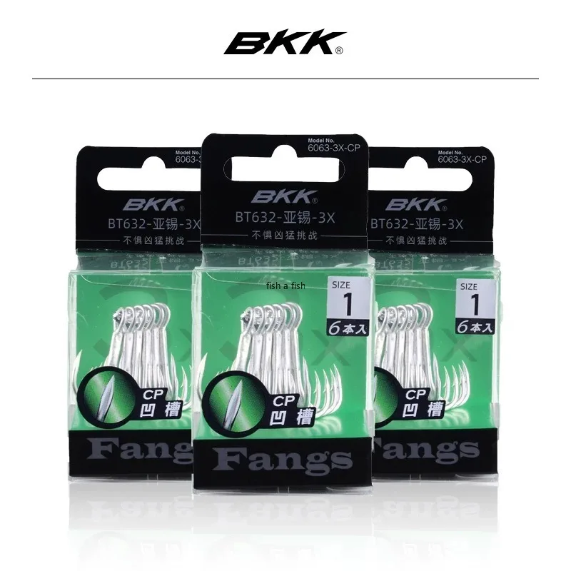 

BKK 6063-3X-CP Treble Fishing Hooks 3X Strong Sharp Barbed Hooks for Lures Bass Pike Fishing Tackle
