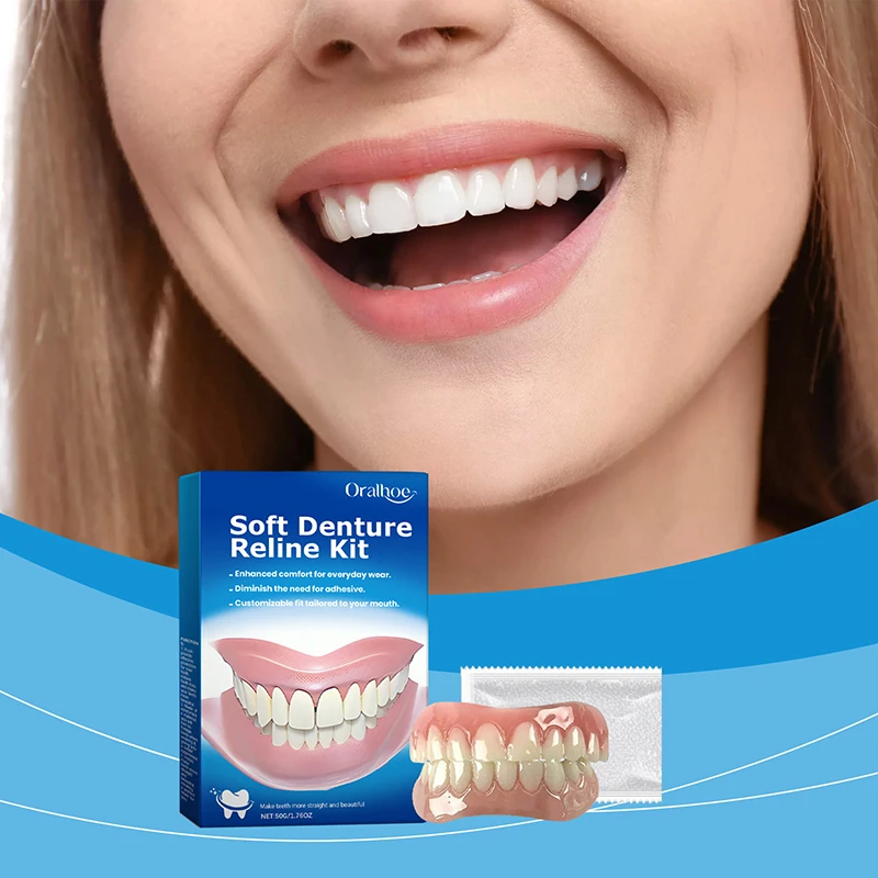 Kit de prothèse dentaire en Silicone, doublures en Silicone, Kit de prothèse dentaire souple, ensemble de dents supérieures et inférieures, facile à utiliser