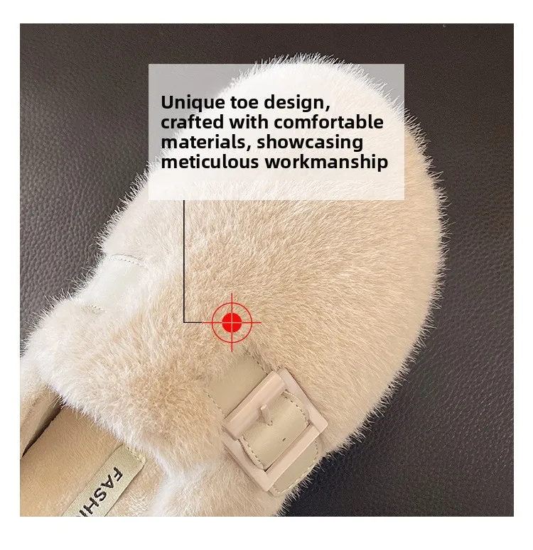 Weiche Teddyfell-Mule-Clogs für Damen, warme Plüsch-Slides für den Winter, flauschige Boken-Schuhe im Markendesign – Detail 5