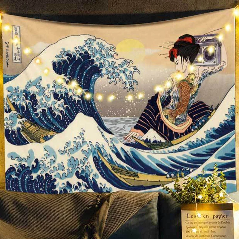 Ashou Japanese Ukiyo Kanagawa Surfing Wall Tapestry Bedroom Decoration Anime Tapestry Wall Hanging Japanese Aesthetic Decoration