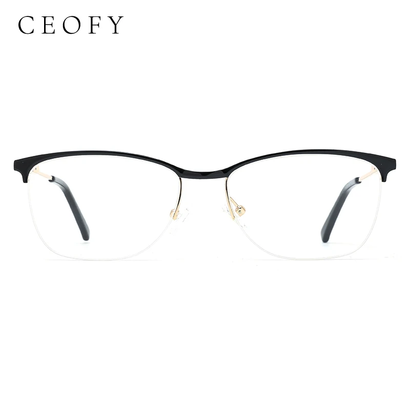 

Ceofy Women Metal Eyeglasses Frame Half Rimless Black Myopia Optical Classical Brand Design Prescription Glasses Women Frames