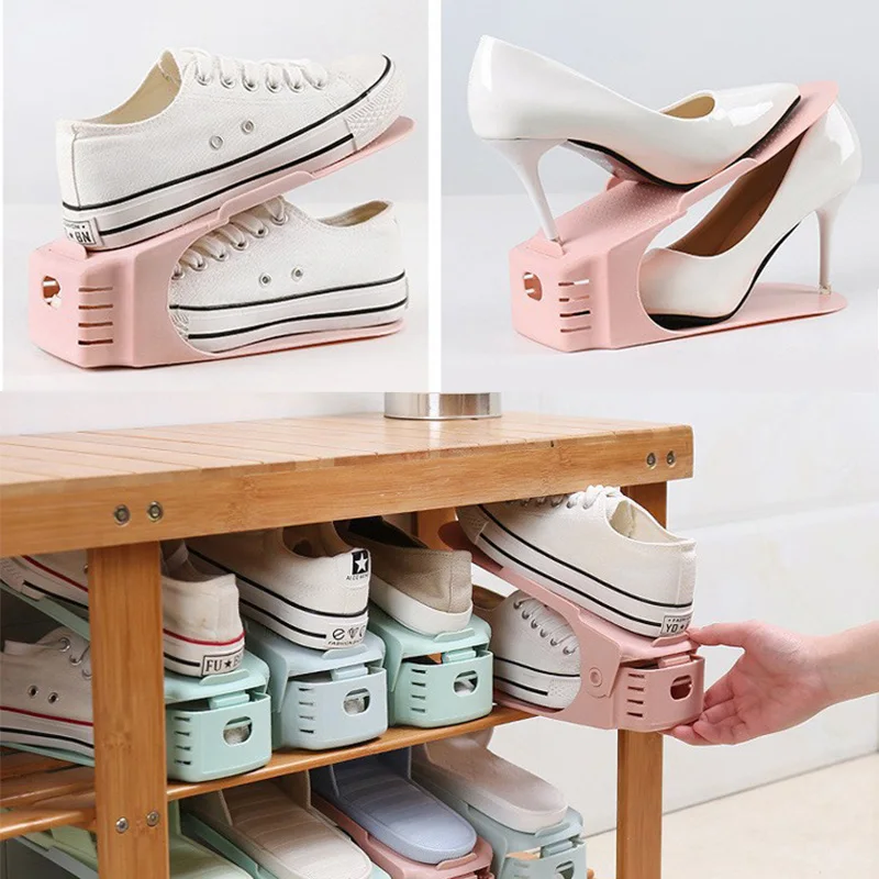 10pc Adjustable double-layer shoe rack thickened and space saving shoe storage rack flat bottomed high heel storage shoe rack