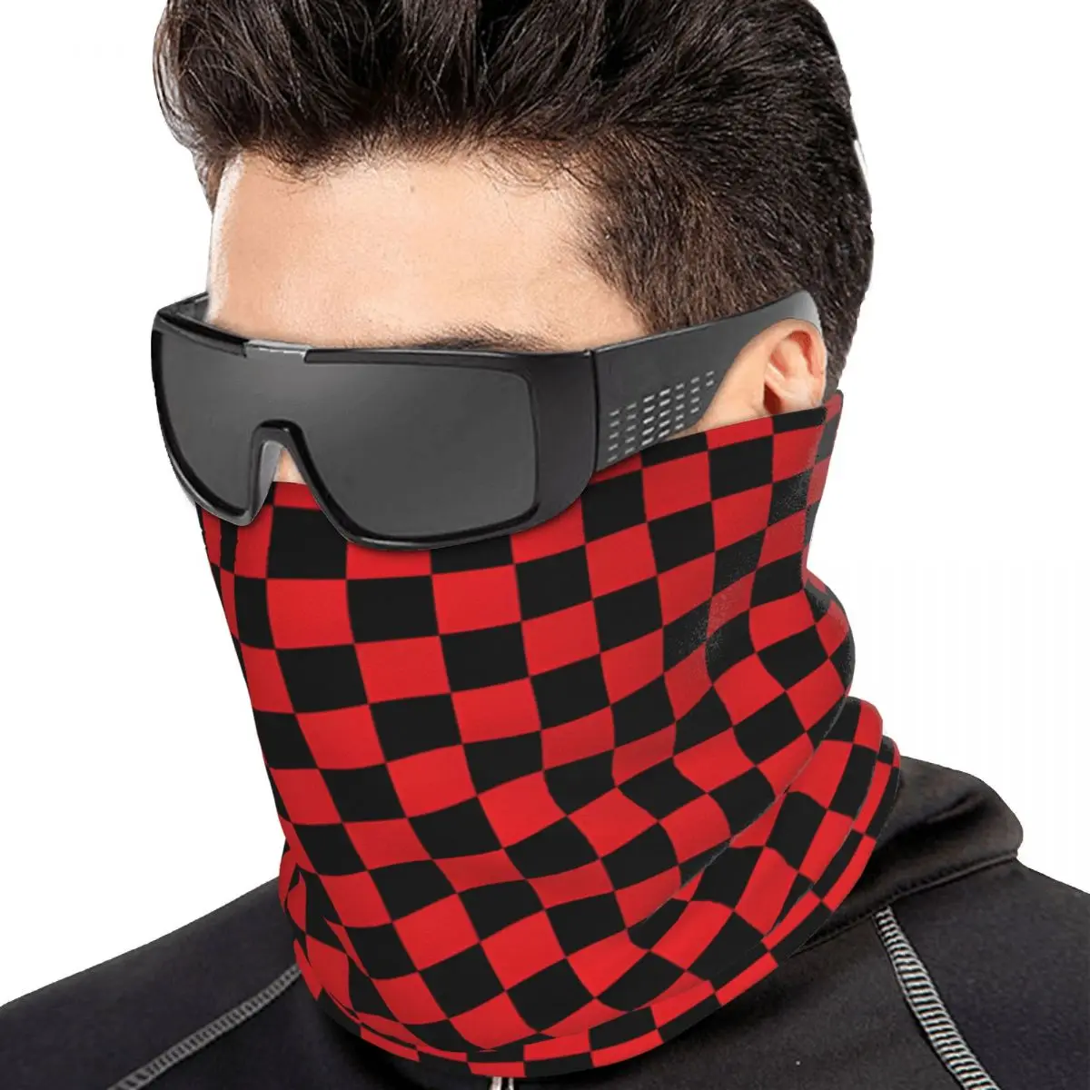 Red And Black Checkerboard Bandana Neck Gaiter Windproof Face Mask Scarf Cover Women Men Headwear