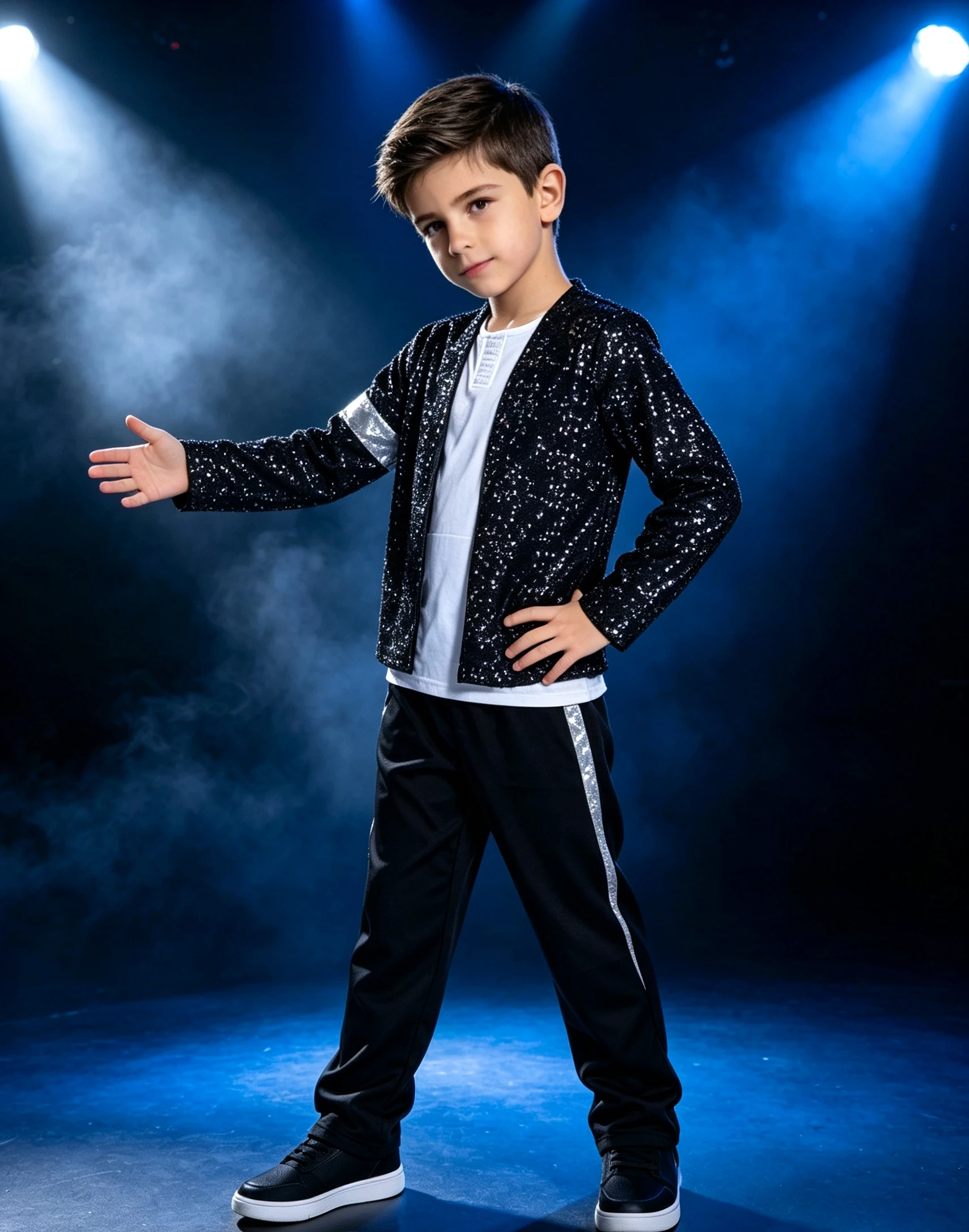 Ensemble de tenue de spectacle pour garçons, 2 pièces, haut à manches longues à paillettes + pantalon noir pour soirée dansante