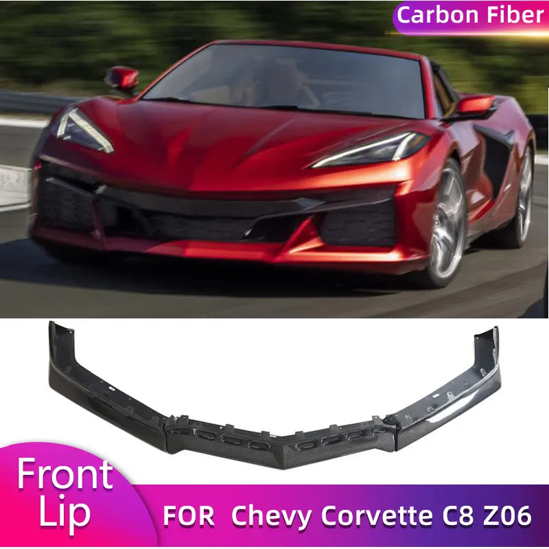 Carbon Fiber Car Front Bumper Lip Spoiler For Chevy Corvette C8 Z06 2-Door 2023 Add On Auto Front Lip Chin Apron Splitters