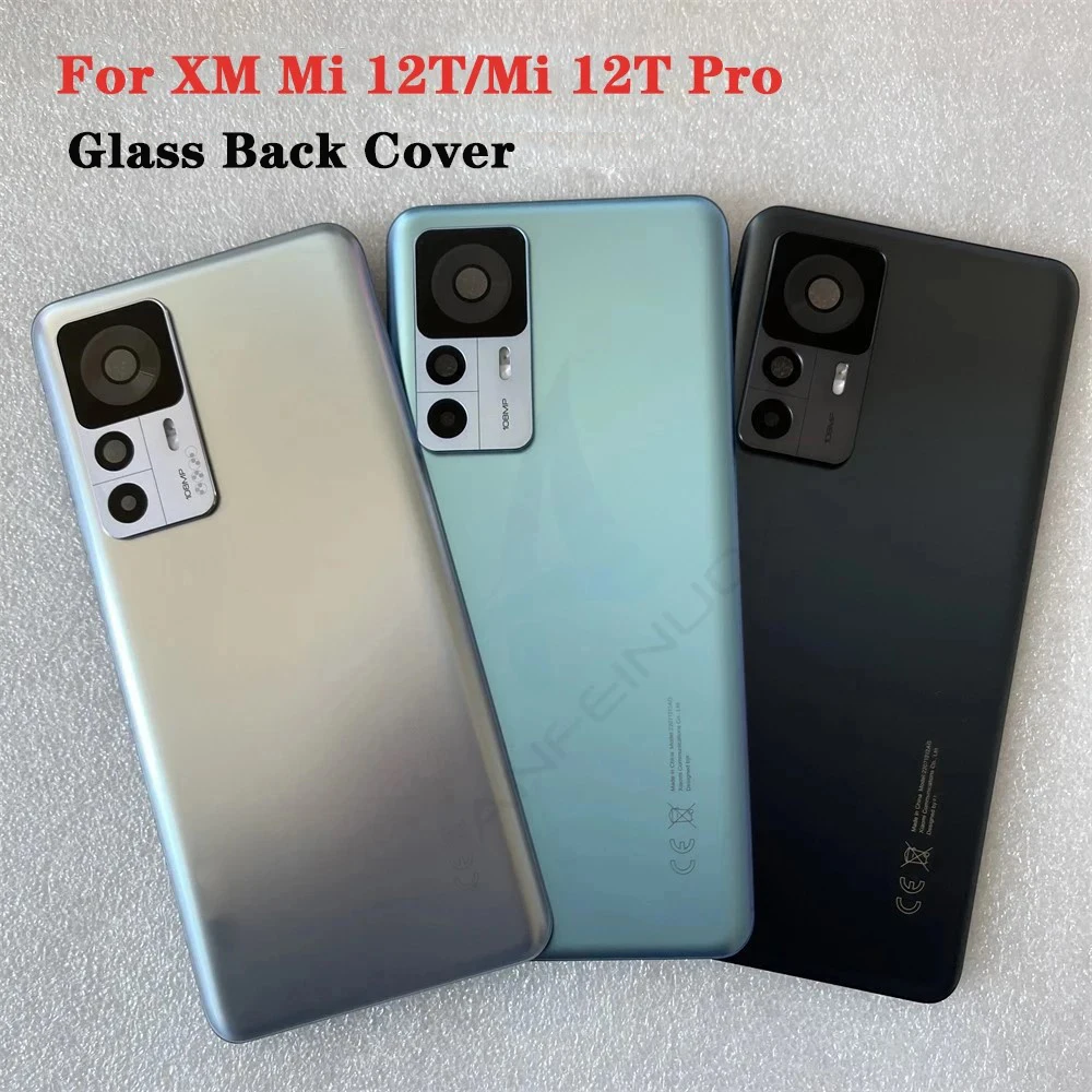 New For Xiaomi Mi 12T Glass Back Battery Cover For Xiaomi Mi12T Pro Door Housing + Flash Cover + Camera Lens