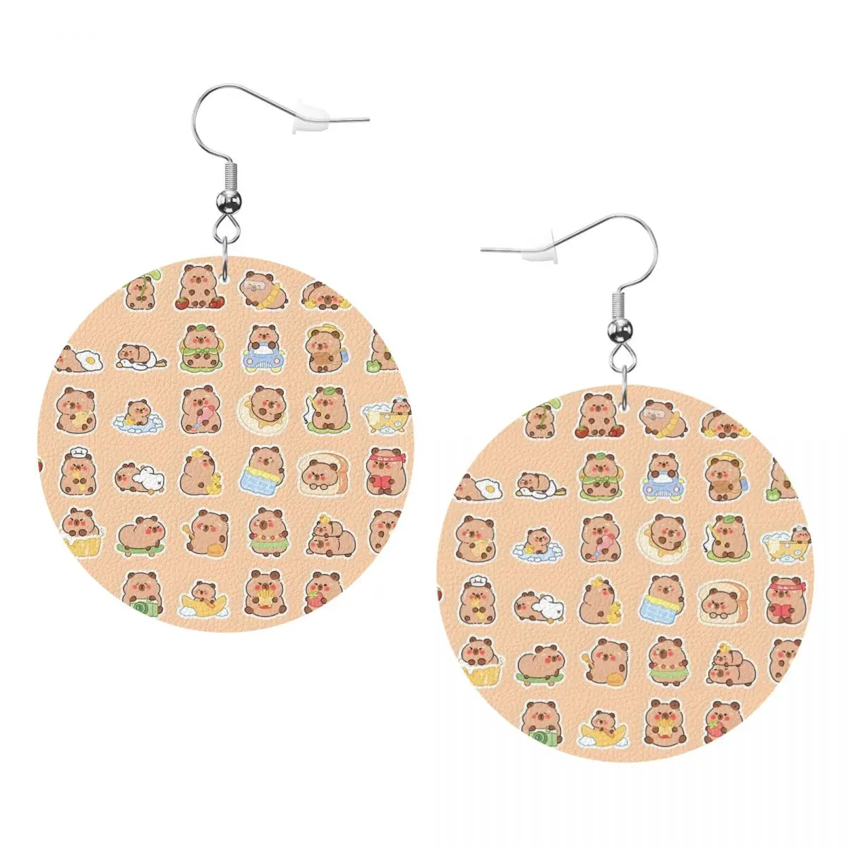 Custom Funny Capybara Leather Teardrop Earrings for Women Leather Earrings Fashion Lightweight for Parties Holidays