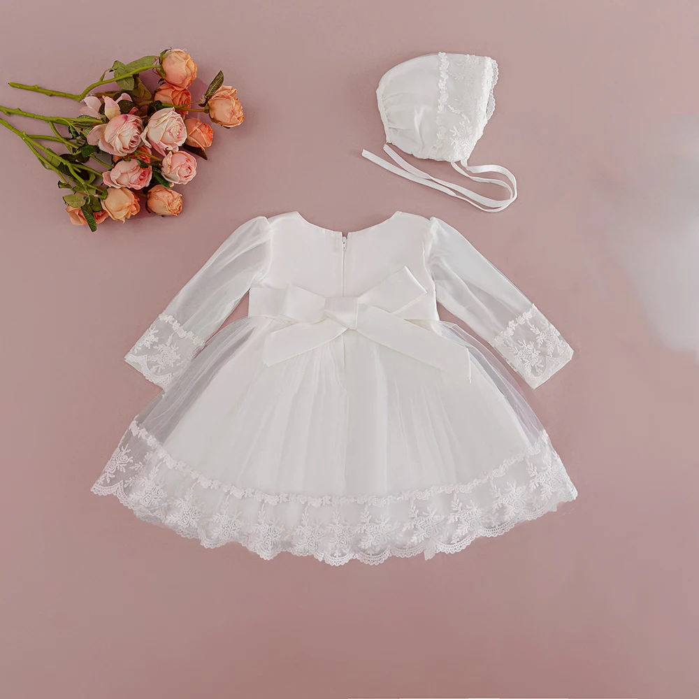Newborn Baby Girls Formal Dress Infant Solid Lace Princess Party White Baptism Ball Gown for Birthday Wedding 1 2 Years
