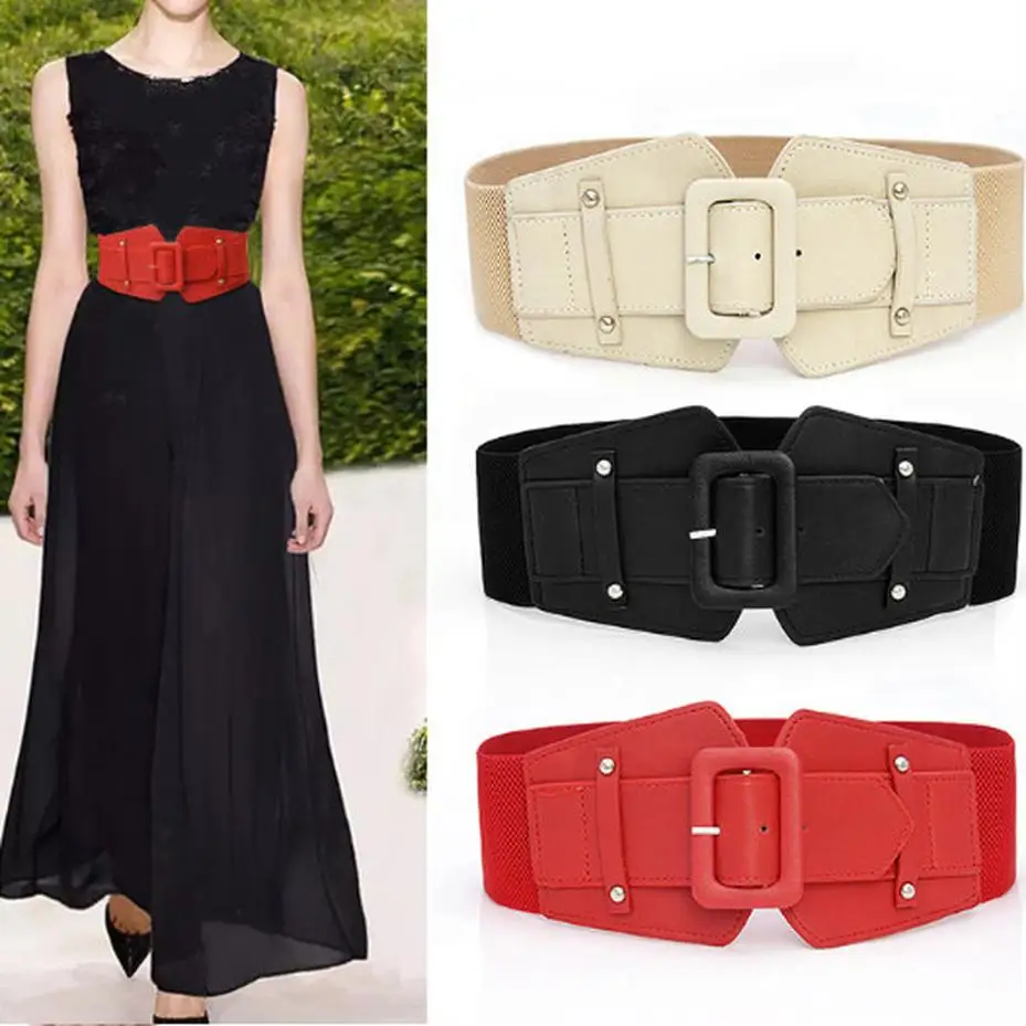 Women Wide Stretch Waist Belt For Dress Elastic Cinch Waistband Fashion Decorative Buckle Strap Ladies Daily Outfit Accessory