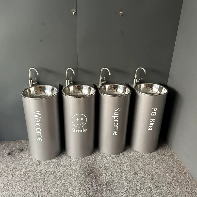 Industrial style vertical wash basin, balcony washbasin, restaurant creative stainless steel floor-to-ceiling wash basin