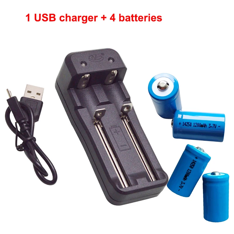 Cargador Y 6 Baterías Recargables 14250 3.7V 300mAh (1/2 AA) Para Láseres Y Sensores