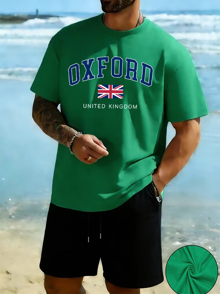 

Oxford United Kingdom Letter And Flag Prints Cotton Short Sleeve Man Suits Running O-Neck Streetwear Casual Summer Tees & Shorts