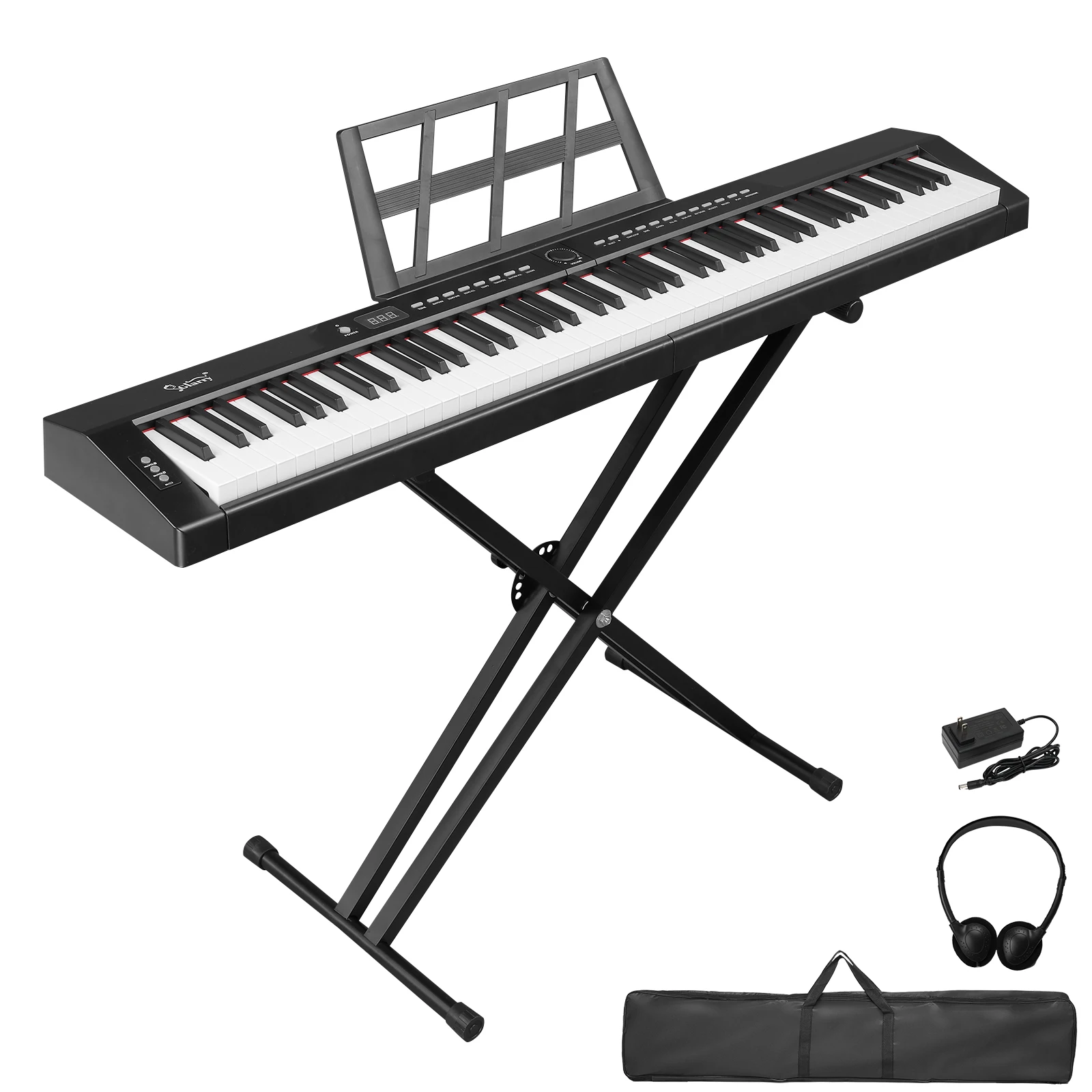 LEI 88 Tasten Digitalpiano Halbgewichtete Standard-Tastatur mit Doppelrohr X-Ständer Bluetooth MIDI Kopfhörer & Tragetasche Schwarz für Anfänger und Musikliebhaber