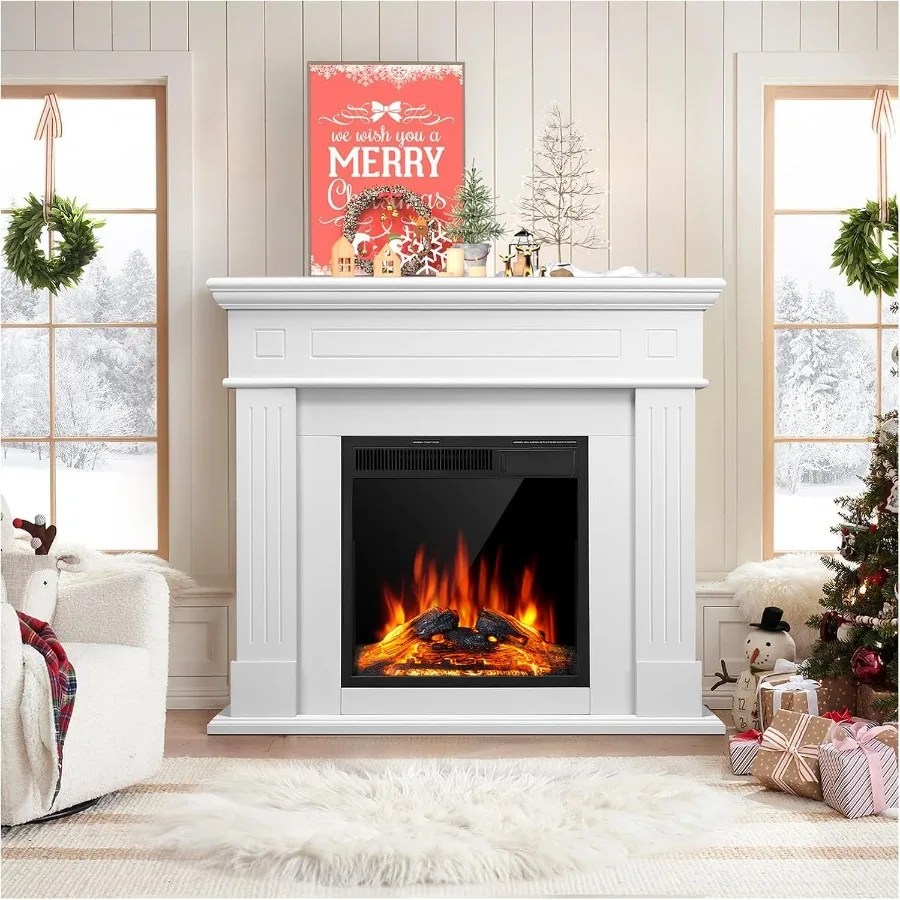 

44 Electric Fireplace with Mantel Package for Living Room or Bedroom Freestanding Design with Realistic LED Flame Effect Remote