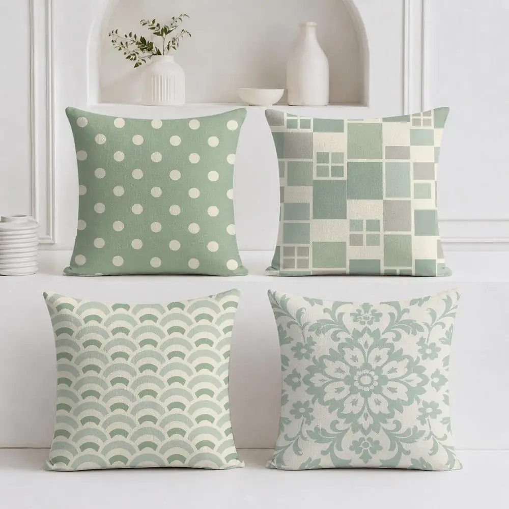 Sage Green Seamless Patterns Cushion Cover Plush Fabric Soft Double-Sided Printed Sofa Warm Winter Home Gift Pillow Cover