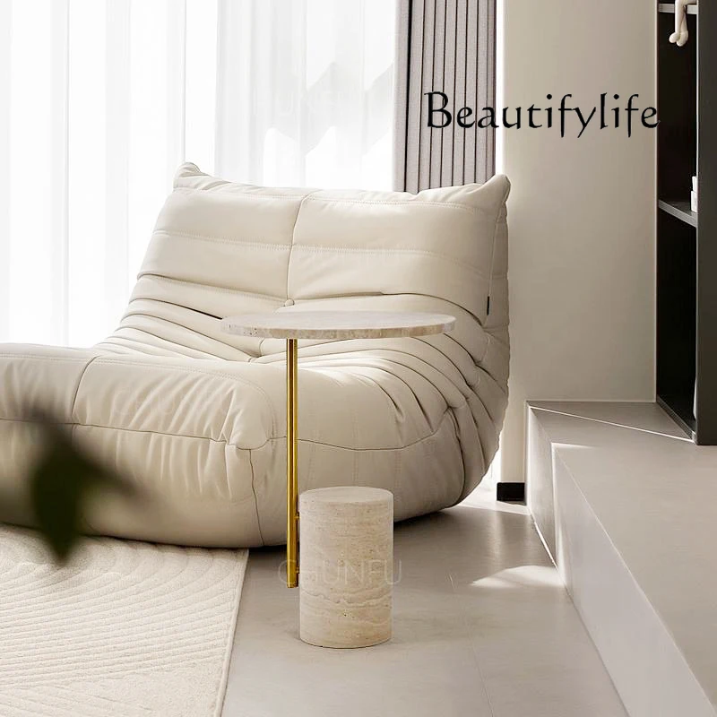 Cream wind tunnel stone edge few designer light luxury creative living room sofa coffee table bedside marble small round table