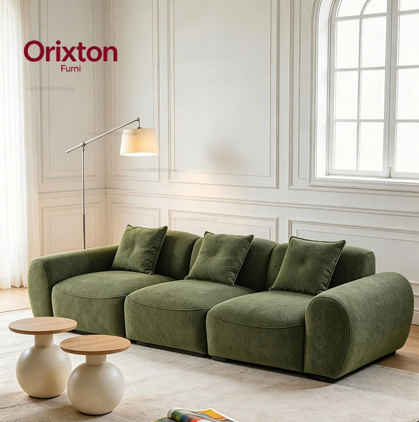 Avocado sofa, green fabric sofa, three-seater French vintage small apartment, living room home vertical row