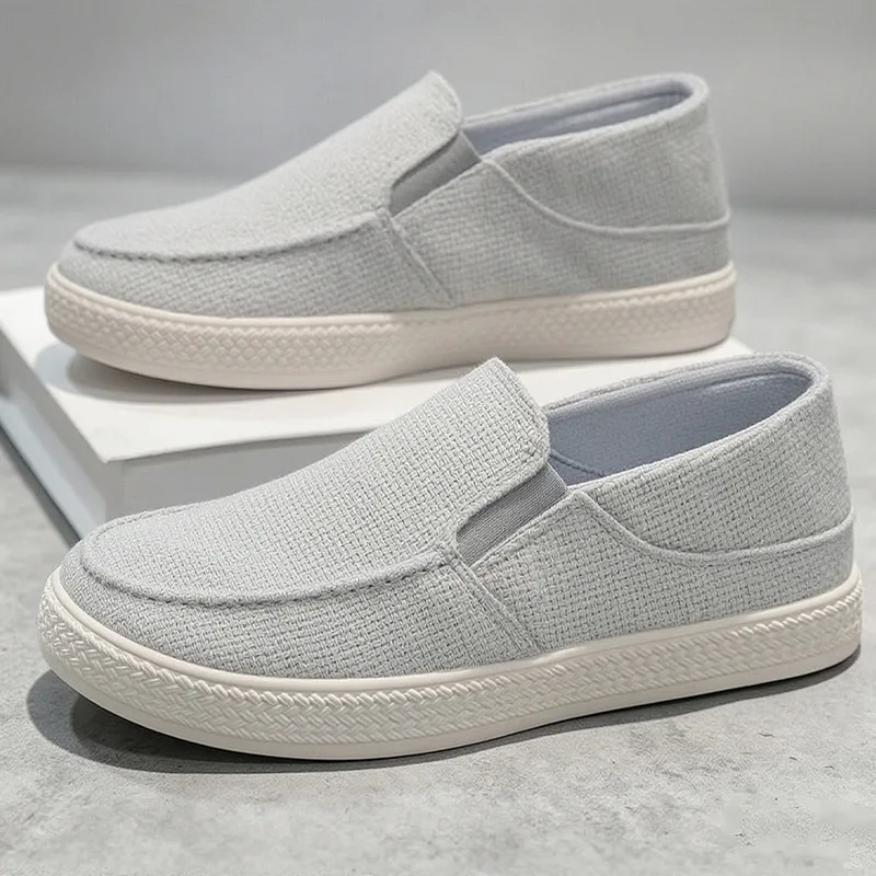 Herren Leinen Slip-On Loafer Atmungsaktives Gewebtes Obermaterial Verschleißfeste Gummisohle Lässige Tägliche Gehschuhe Flache Schuhe – Detail 2