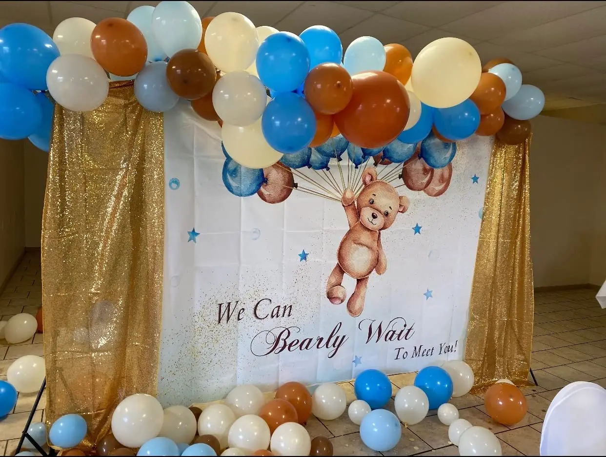 Balon na gorące powietrze Niedźwiedź Tło Możemy Łagodzi czekać Baby Shower Dziewczyna Chłopiec Urodziny Impreza Boho Tło Fotograficzne Dekoracja