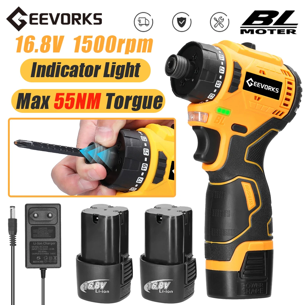 16.8V Brushless Lithium Battery Screwdriver 55 Torque Adjustable Mini Drill 1300mAh Rechargeable Screwdriver DIY Power Tool