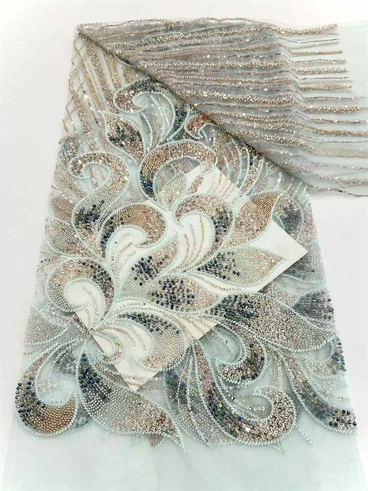 Тяжелая кружевная ткань с африканскими бусинами, 2022, высокое качество, нигерийская кружевная ткань с блестками, французские кружевные ткани для шитья вечерних платьев