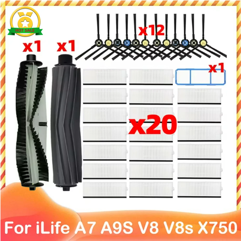 For iLife A7 A9S V8 V8s X750 X800 X785 V80 L100 Silvercrest SSR1 SSRA1 Rubber Kit Main Side Brush Hepa Filter For Cleaner Parts