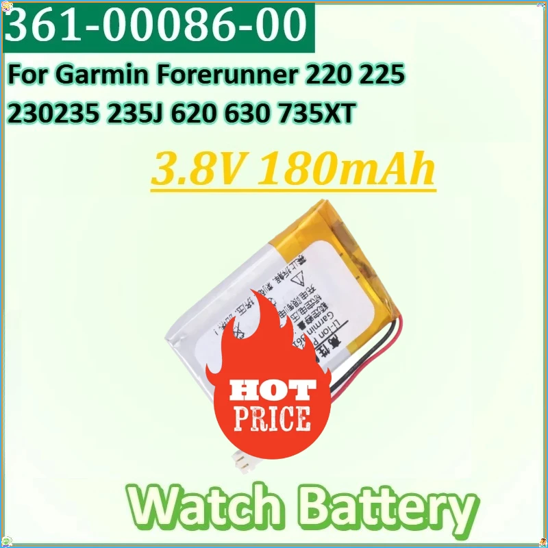 

3.8V 180mAh for Garmin Forerunner 220 225 230 235 235J 620 630 735XT Watch Replacement Batteries New 361-00086-00 Battery