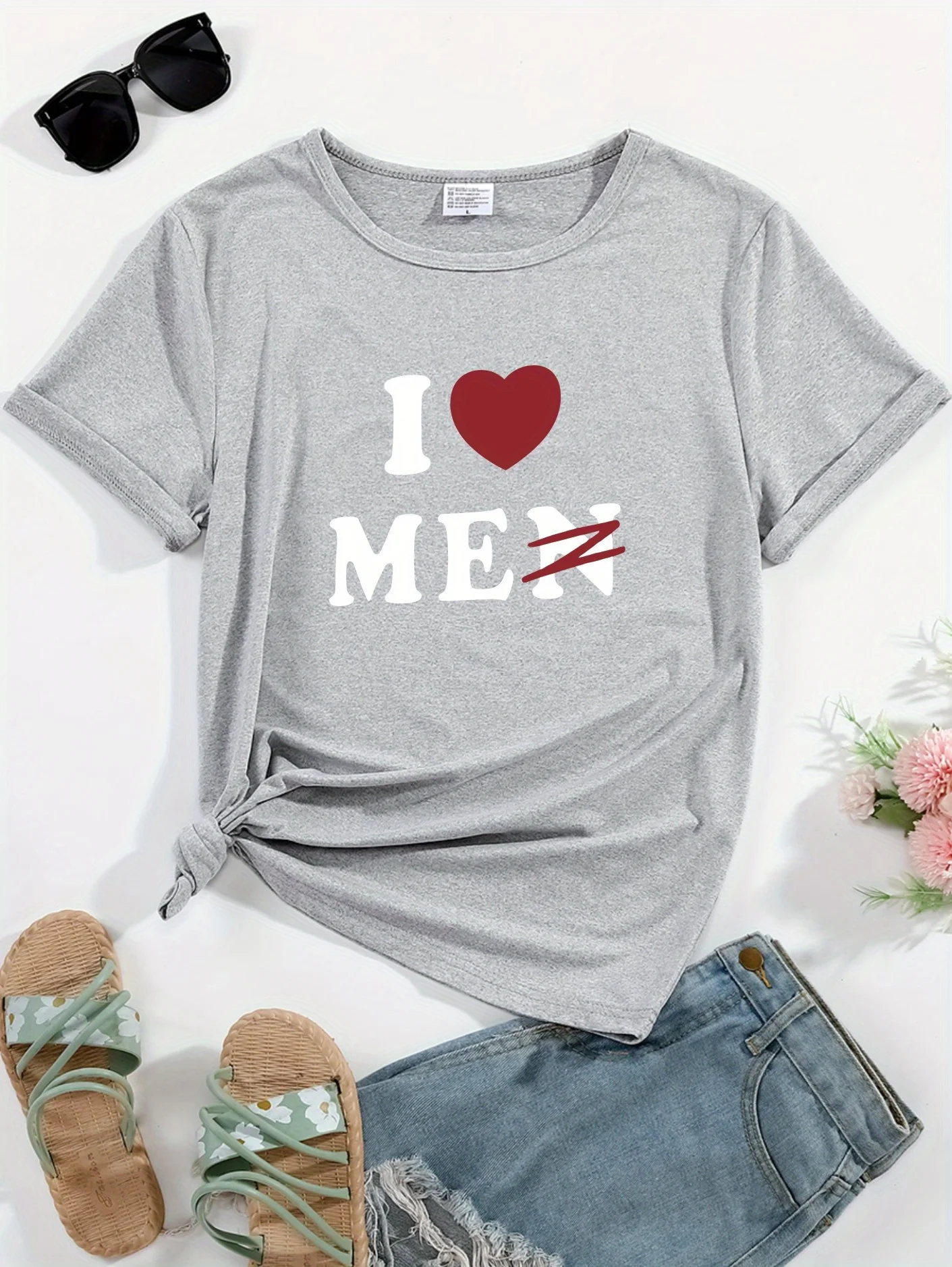 Camiseta informal de cuello redondo para mujer, Top de moda cómodo, ropa deportiva de moda, estilo Simple, Camiseta con estampado "I Love Me"