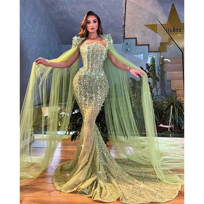 

Exquisite Mermaid Evening Dresses Appliques Sequins Floor Length Beaded Prom Formal Gown Party Dress for Special Occasions