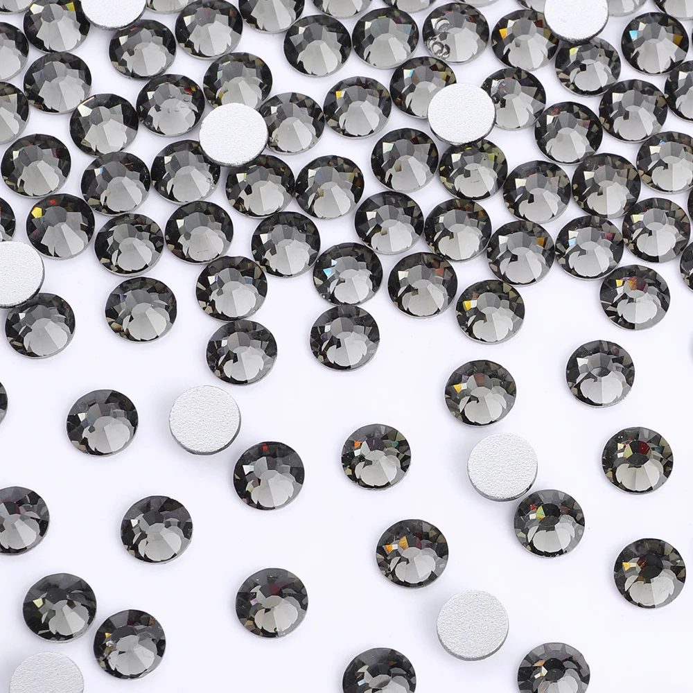 Cristales de diamante negro, diamantes de imitación sin fijación por calor y decoraciones, arte de uñas negro, apliques de diamantes de imitación Dmc con parte posterior plana