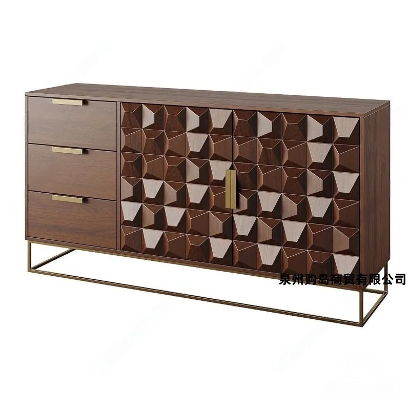 Painted solid wood dining side cabinet, walnut color integrated locker against the wall, entrance cabinet