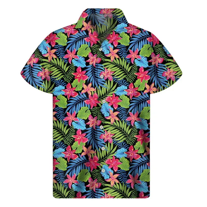 

Hot Sale Tropical Plants Shirt Men 3D Print Beach Button Shirts Summer Short Sleeve Tees Tops Street Lapel Hawaiian beach Shir