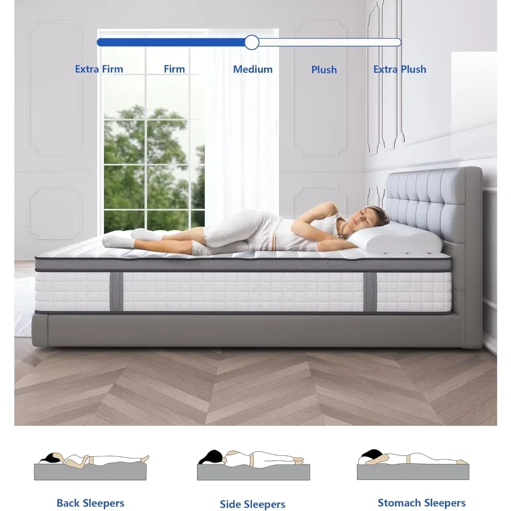 Mattress in a Box,Hybrid Memory Foam Spring Mattresses,Soft and Comfort Medium Firm Mattresses