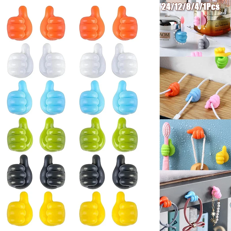 

Self-Adhesive Silicone Thumb Wall Hook Cable Management Wire Organizer Wall Hooks Data Cable Clip Wire Desk Organizer