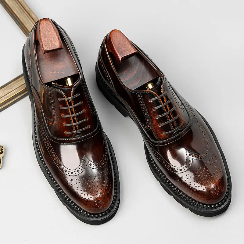 Pjcmg Black Wine Red Mens Dress Lace-up Oxfords Pointed Toe Genuine Leather