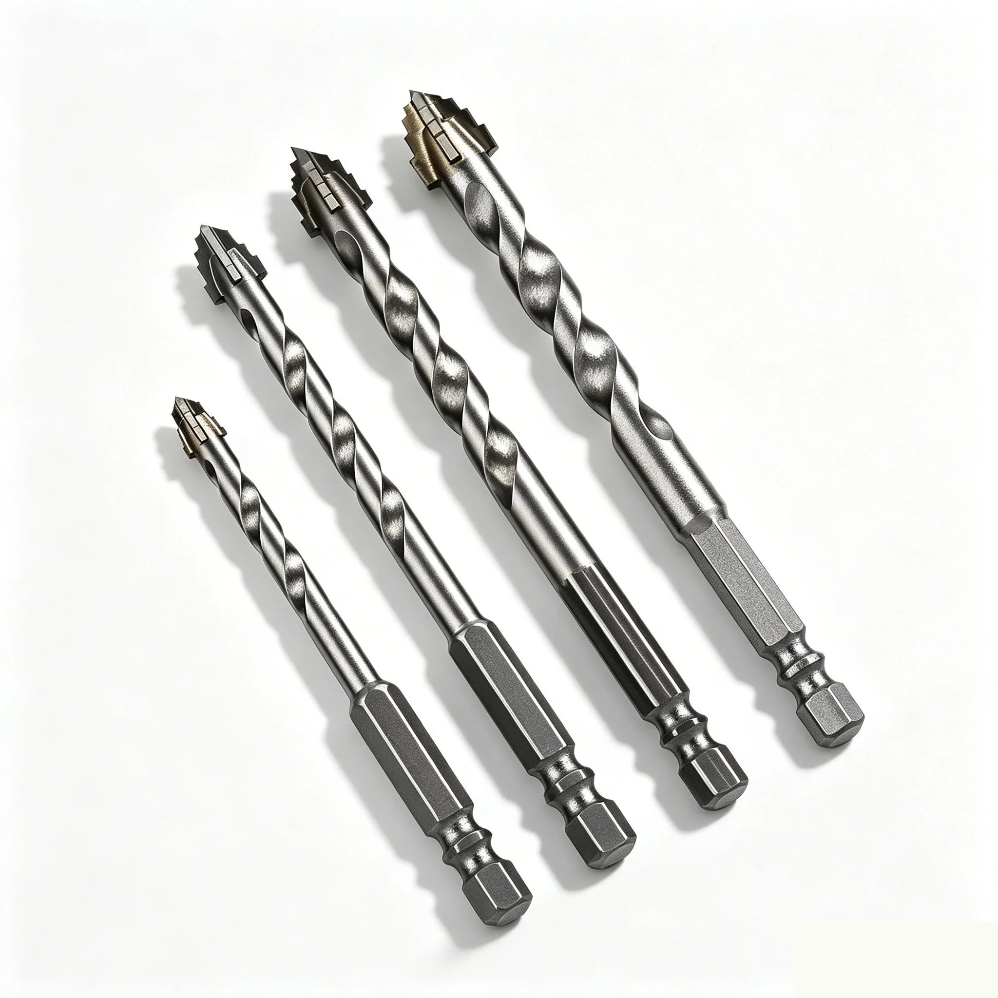 LIDIAO 4Pcs Cross Four-Edged Tile Drill Bit Set 6/8/10/12mm Hex Shank Twist Drill Bits for Ceramic Tile Glass Concrete Wall