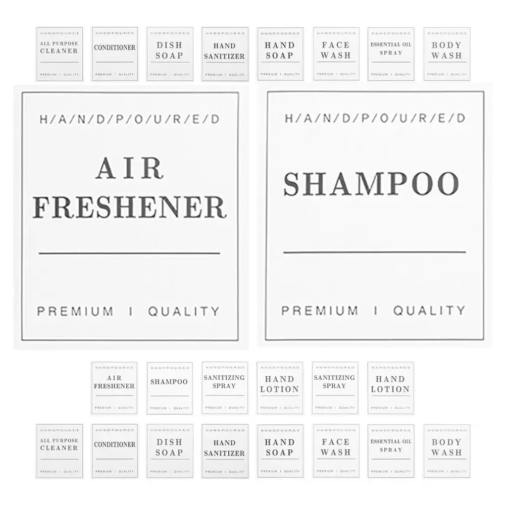 

2Sets Sleek White Black Waterproof Oil Resistant Bottle Labels for Bathroom Skincare Laundry Jars Hand Soap Shampoo Dispenser