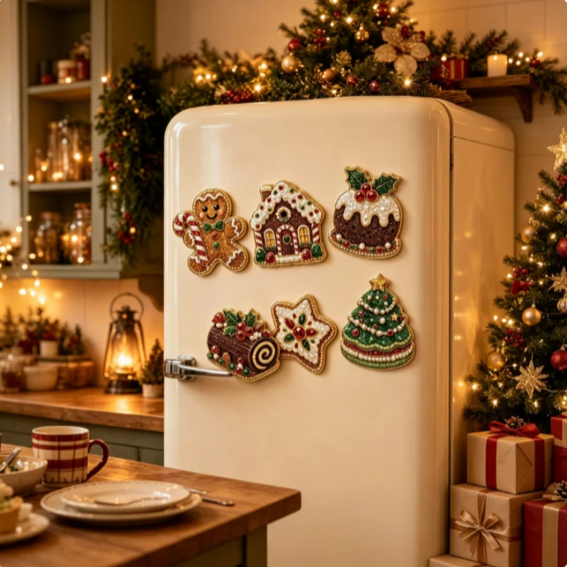 Art Craft Magnet - 6-teiliges Weihnachts-Diamantkunst-Magnet-Set, Diamantmalerei Schneemann Weihnachtsmann Kühlschrankmagnete,