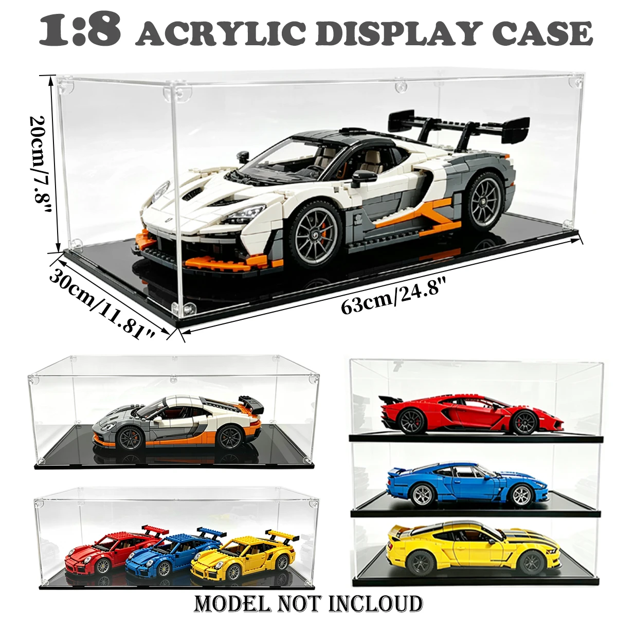 Geeignet für LEGO-Acryl-Vitrinen; Aufbewahrungs- und Ausstellungsbox im Maßstab 1:8 für Supersportwagen-Sammlermodelle.