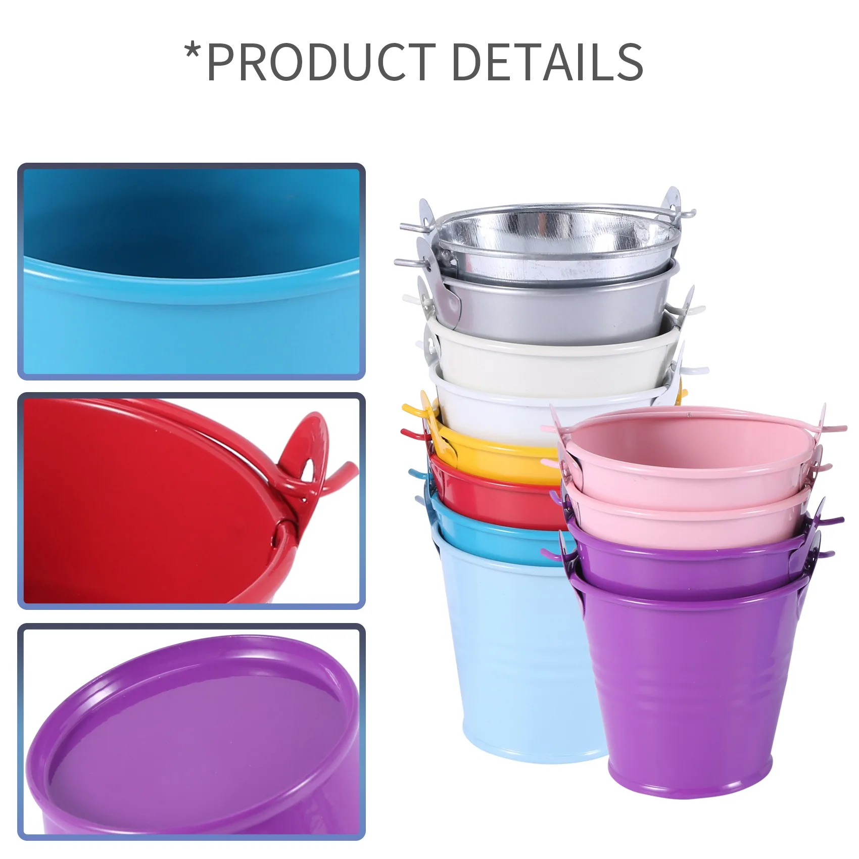 ABVA-12Pcs Planter For Flowers Mini Buckets Metal Table Decoration (Random Color)