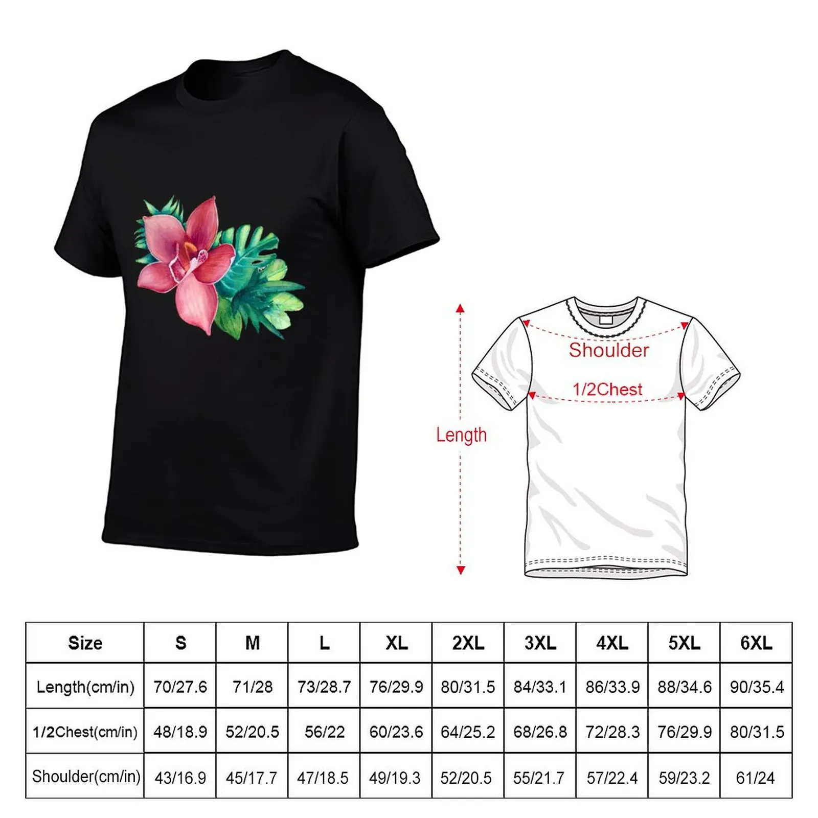 Pink watercolor Orchid - black background by Linda Sholberg T-Shirt Streetwear Print Tee Shirt